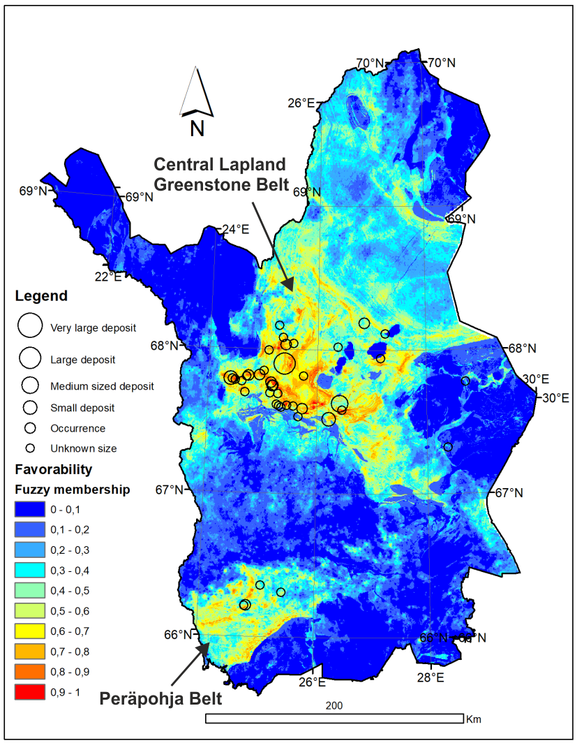 Orogenic gold prospecivity map for northern Finland