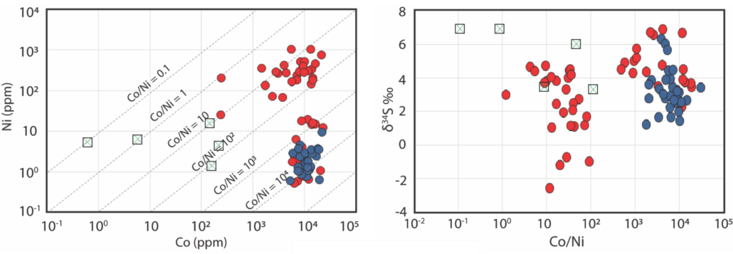 Trace element and sulphur isotope data for pyrite